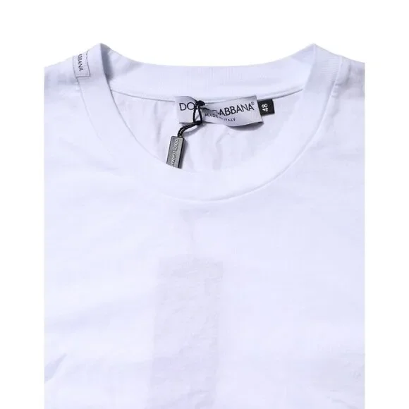 Dolce & Gabbana White Cotton Logo Patch Crew Neck T-shirt